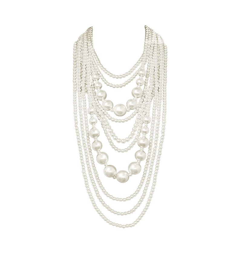 Fashion 21 Women's Chunky Multi-Strand Faux Pearl Statement Necklace and Earrings Set (Cream - Style B) - Image 1